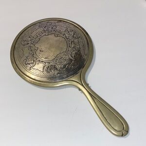 Vanity Mirror German Silver marked Vintage Handheld Mirror with Ornate Design